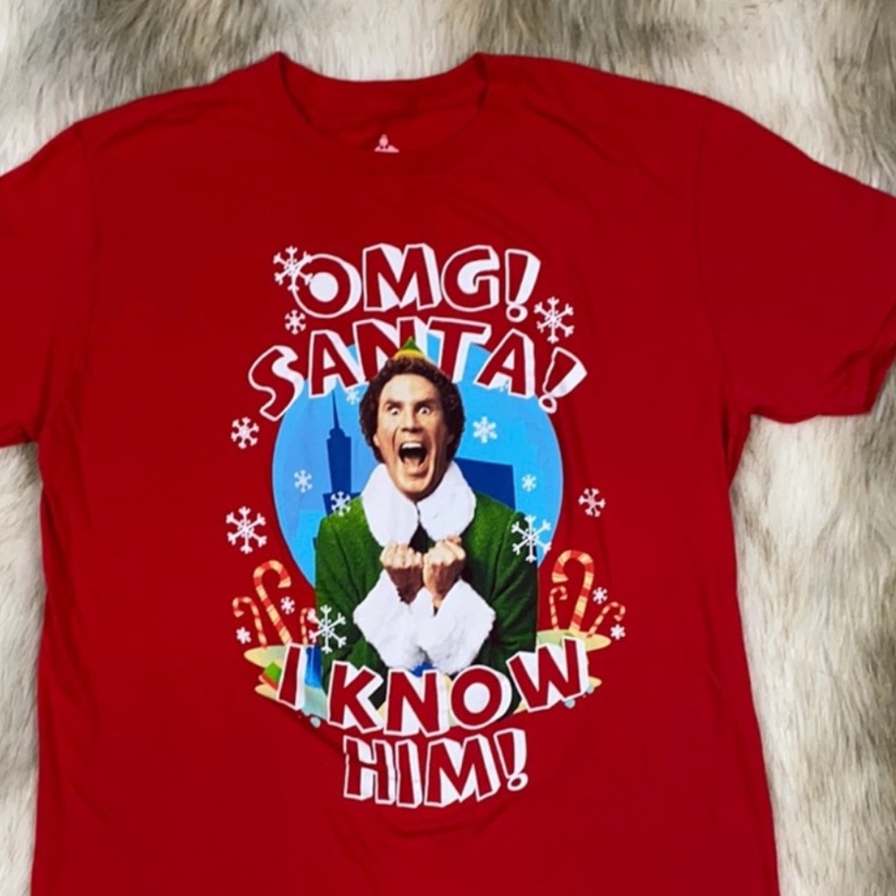 Elf OMG Santa I Know Him Will Ferrell Christmas T-Shirt Red Large